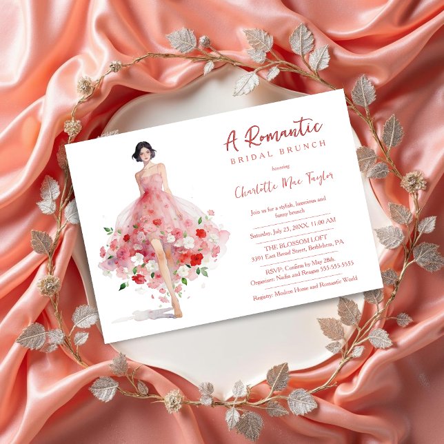 Exquisite Pink Floral Tulle Model Bridal Shower Invitation (Exquisite Bridal Shower Invitation Design with Model Woman in Pink.)