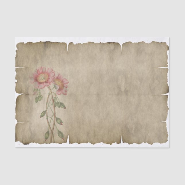 Exquisite Pink Flowers on Parchment Tissue Paper (Front)