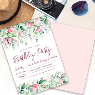 Exquisite Pink Mauve Floral 50th Birthday Invitation