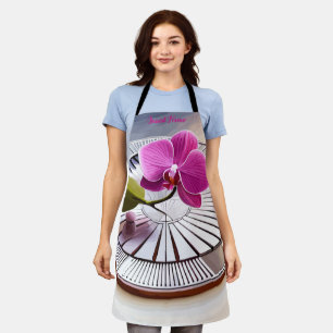 Exquisite Pink Orchid Rests on Silver Plate Apron