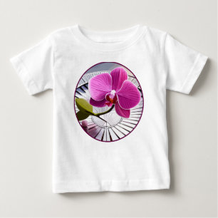 Exquisite Pink Orchid Rests on Silver Plate Baby T-Shirt