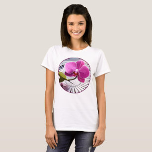 Exquisite Pink Orchid Rests on Silver Plate T-Shirt