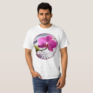 Exquisite Pink Orchid Rests on Silver Plate T-Shirt