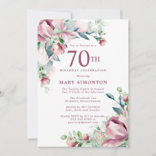 Exquisite Pink Rose Floral 70th Birthday Invitation