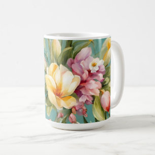 Exquisite Pink, Yellow Magnolia with White Flowers Coffee Mug