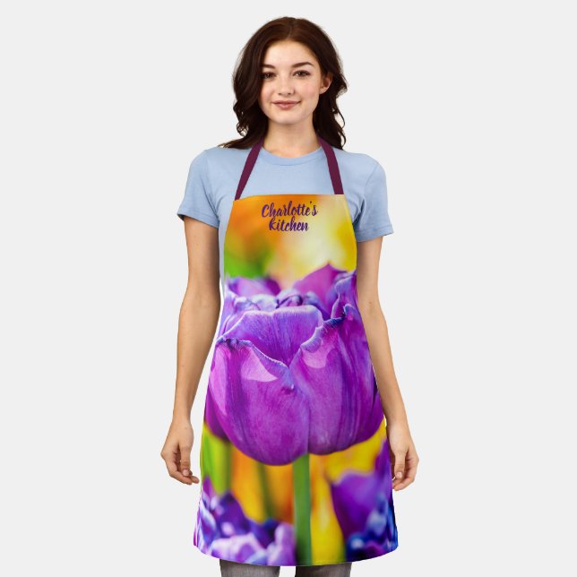 Exquisite Purple Tulip Flower Apron (Worn)