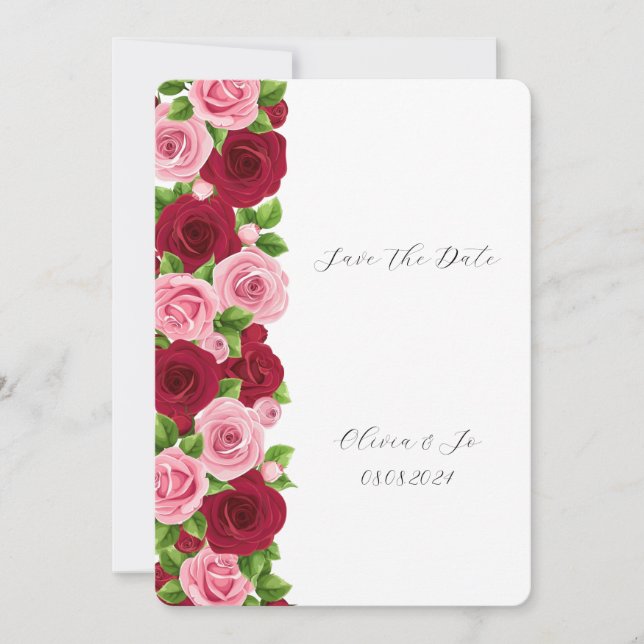  exquisite red and pink floral save the date card (Front)