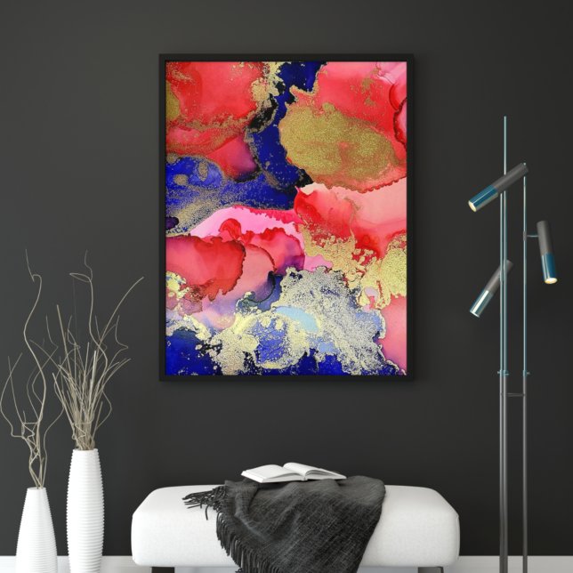 Exquisite Red Blue Gold Abstract Art Poster (Creator Uploaded)