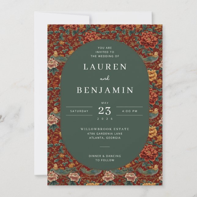 Exquisite Red Floral Pattern Invitation (Front)