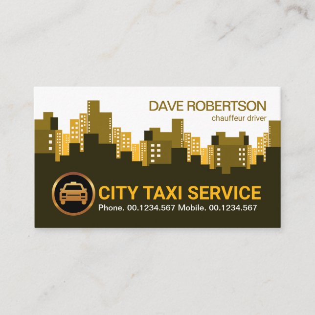 Exquisite Retro City Skyline Taxi Driver Business Card (Front)