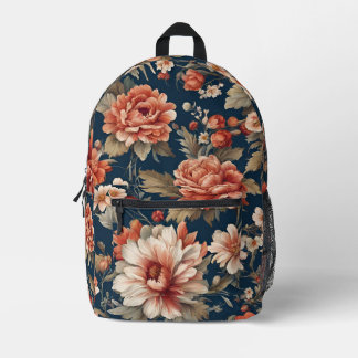 Exquisite Retro Orange Roses, Leaves and Flowers Printed Backpack