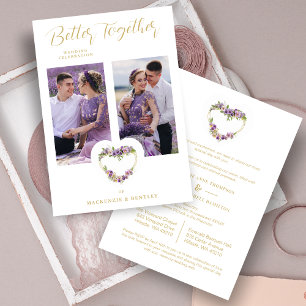 Exquisite Romantic Purple Shades Floral Heart Invitation