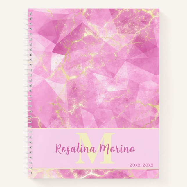 Exquisite Rose Quartz and Gold Monogram Design Notebook (Front)
