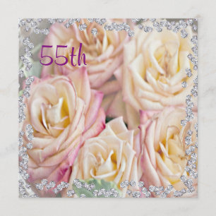 Exquisite Roses & Diamonds 55th Birthday Invitation