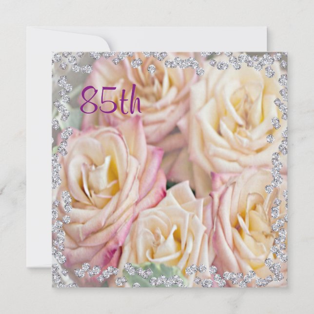 Exquisite Roses & Diamonds 85th Birthday Invitation (Front)