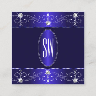 Exquisite Royal Blue Ornate Ornaments Monogram Square Business Card