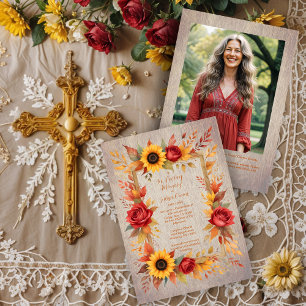 Exquisite Rustic Wood Botanical Frame Funeral Invitation