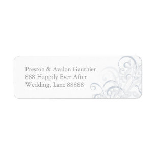 Exquisite Silve Scroll White Wedding Address Label Return Address Label