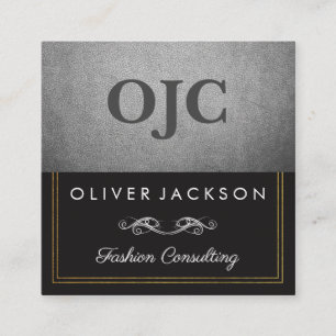 Exquisite Silver Leather with Double Line Work Square Business Card