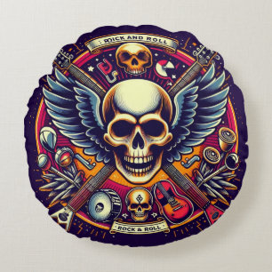 Exquisite Skull and Bones Traditional Artistry 🎨 Round Cushion