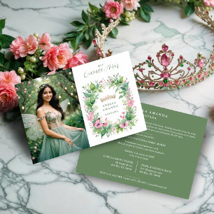 Exquisite Spring Tiara Green & Pink Floral Spanish Invitation