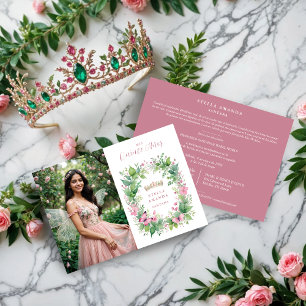 Exquisite Spring Tiara Pink & Green Floral Spanish Invitation
