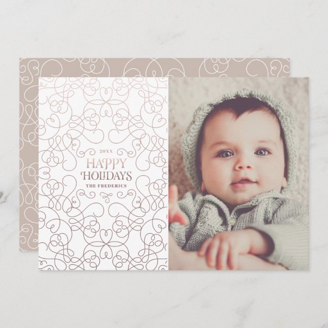 Exquisite Swirls in Bronze Christmas Holiday Card (Front/Back)