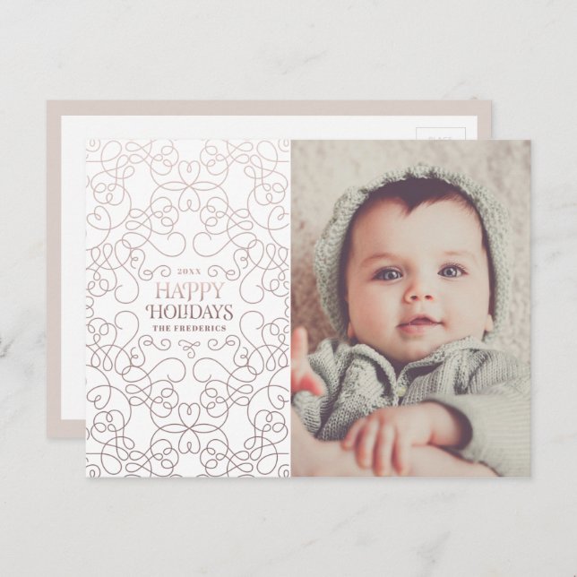 Exquisite Swirls in Bronze Christmas Holiday Postcard (Front/Back)