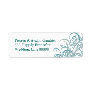 Exquisite Teal Scroll White Wedding Address Label Return Address Label