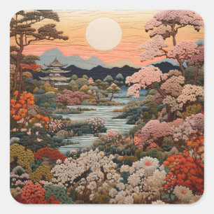 Exquisite Traditional Japanese Tapestry Art: Square Sticker