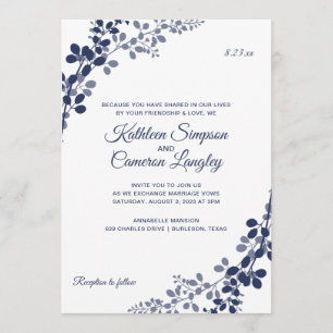 Exquisite Vines Wedding Invitation   Navy Blue