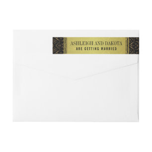 Exquisite Wedding   Golden Overlay on Damask Wrap Around Label