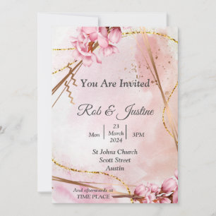 Exquisite Wedding Invitation, pink floral Invitation