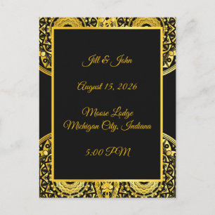 Exquisite Wedding Postcard Black And Gold