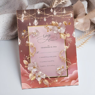 Exquisite Whimsical Clouds and Stars Wedding RSVP Card