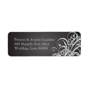 Exquisite White Scroll Black Wedding Address Label Return Address Label