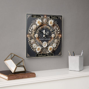 Exquisite Wreath for First-Year Love Square Wall Clock