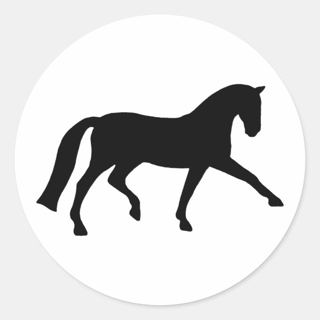 Extended Trot Dressage Horse (black) Classic Round Sticker (Front)
