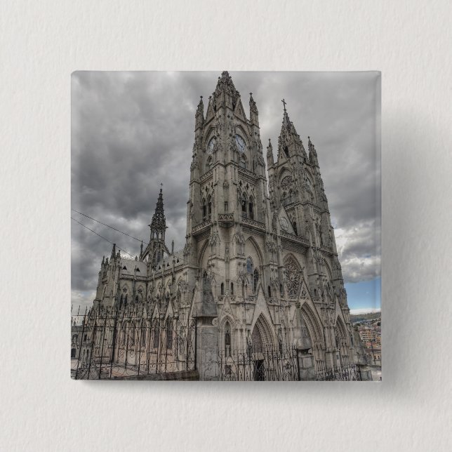 Exterior of the Basilica in Quito, Ecuador 15 Cm Square Badge (Front)