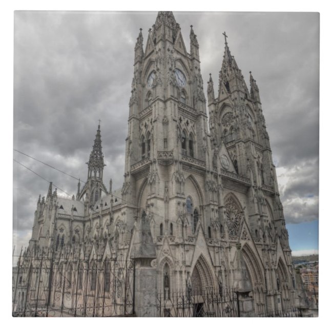 Exterior of the Basilica in Quito, Ecuador Tile (Front)