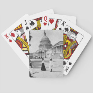 Exterior of the Capitol building with women Playing Cards