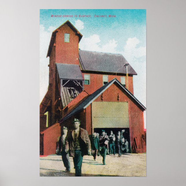 Exterior View of a Mine, Workers Exiting Poster (Front)