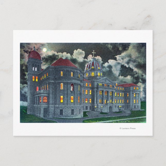 Exterior View of Holy Names Academy Bldg at Postcard (Front)