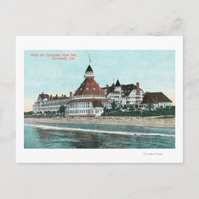 Exterior View of Hotel del Coronado from Pier Postcard (Front)