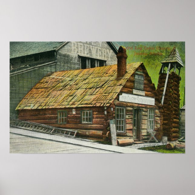 Exterior View of Log Cabin Soda Works, Church Poster (Front)