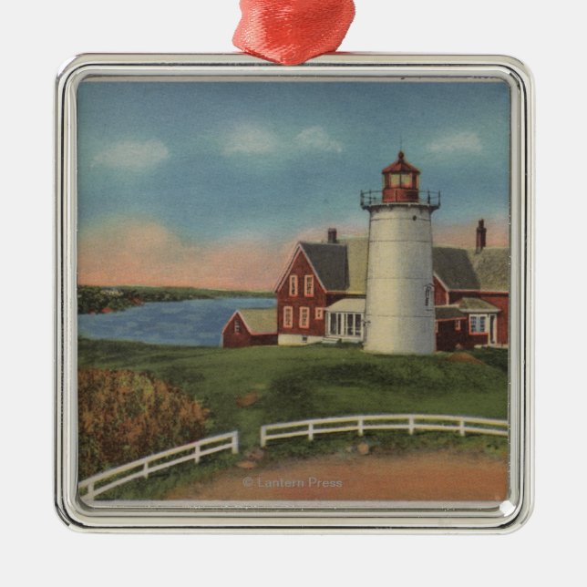 Exterior View of Nobska Lighthouse Metal Ornament (Front)