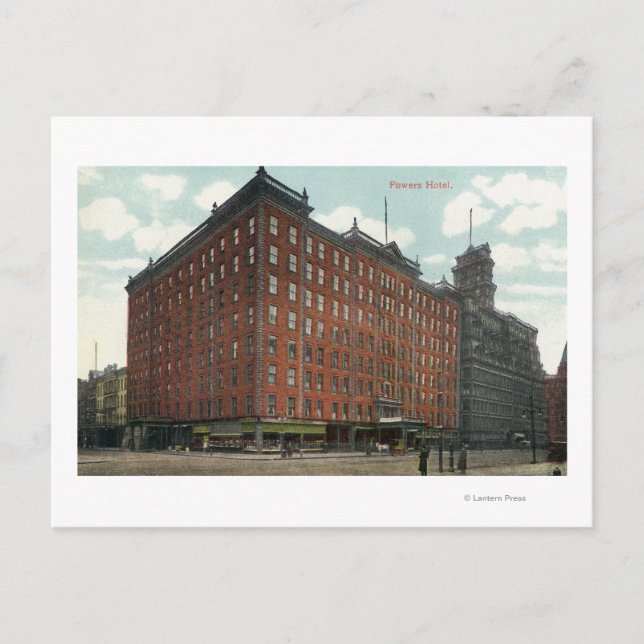 Exterior View of Powers Hotel Postcard (Front)