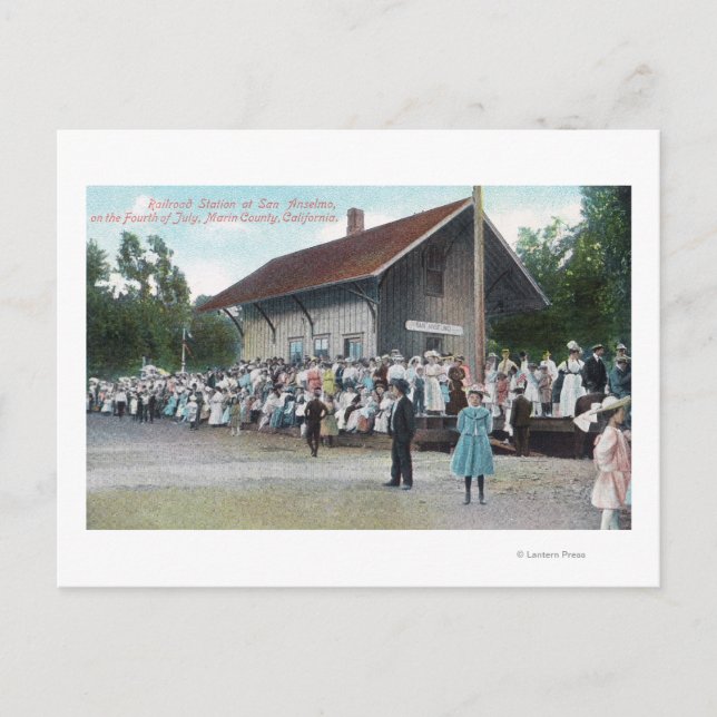 Exterior View of Railroad Station on 4th of Postcard (Front)