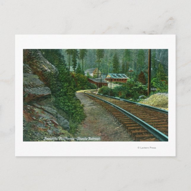Exterior View of Shasta Retreat from Rail Tracks Postcard (Front)