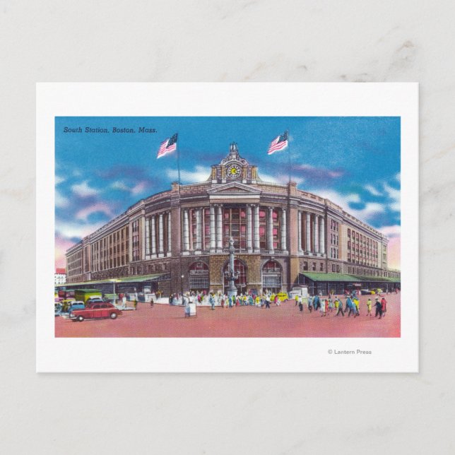 Exterior View of South Station Postcard (Front)